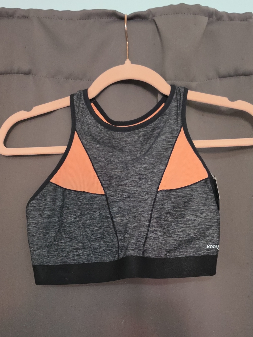 Adore Me Gray and Peach High-Neck Athletic Bodysuit Top